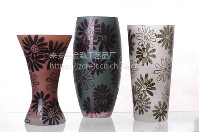 玻璃工艺品 人工雕刻 浮雕玻璃 喷色喷砂花纸 工厂加工厂家批发